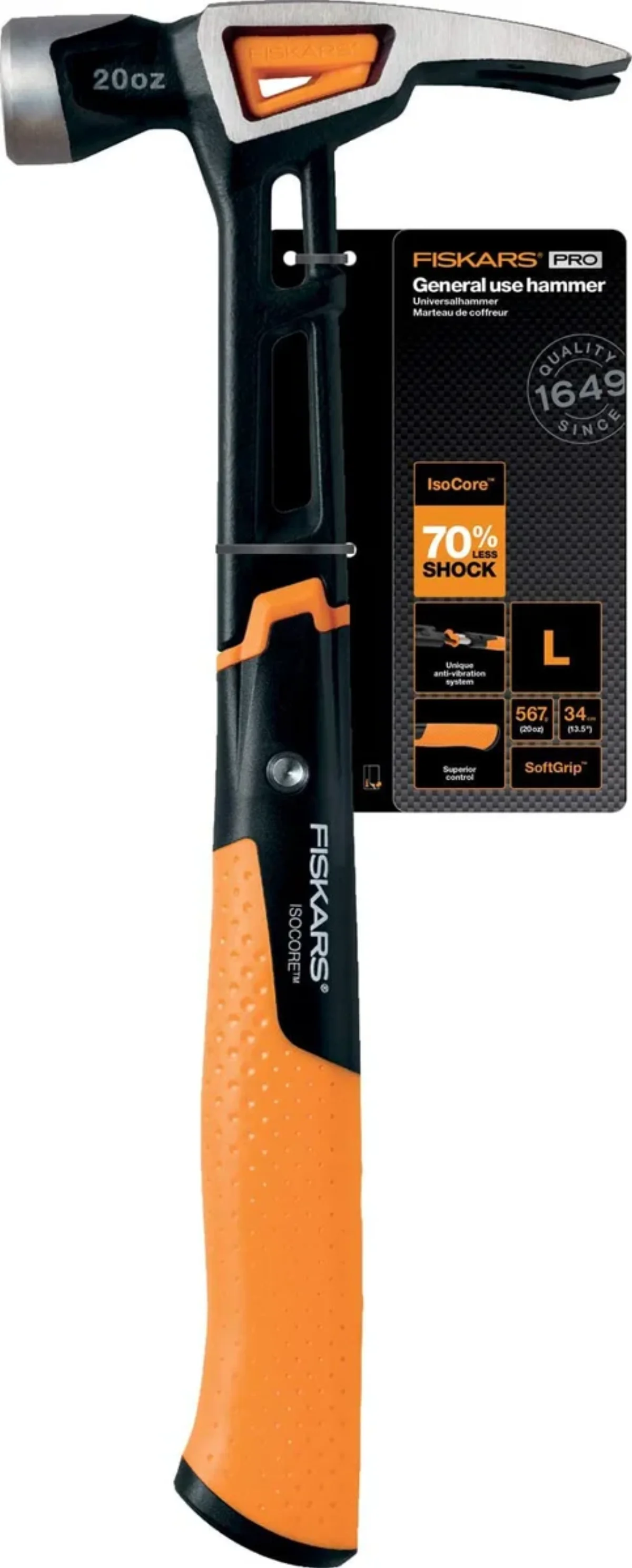 Fiskars Isocore 20 OZ Profesyonel Tırnaklı L Çekiç 1020214 5